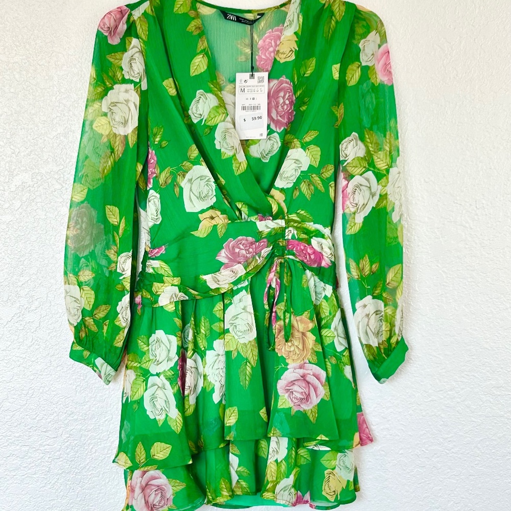 Zara Green Chiffon Mini Dress